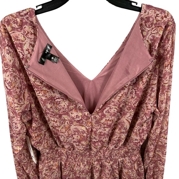 Aqua Tiered Skirt Metallic Paisley Dress Smocked Waist Purple Multi XL NWT - Picture 5 of 6